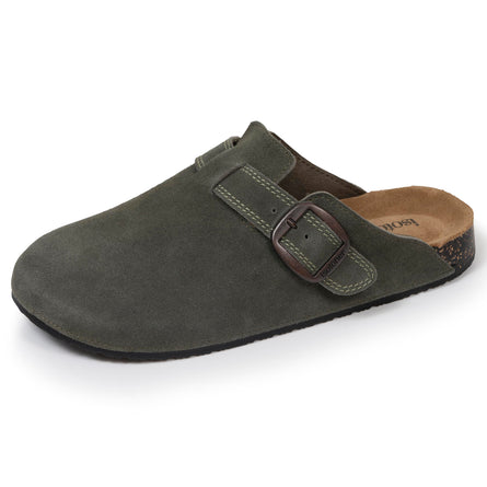 Sabots Femme cuir suède double surpiqures Kaki - Isotoner