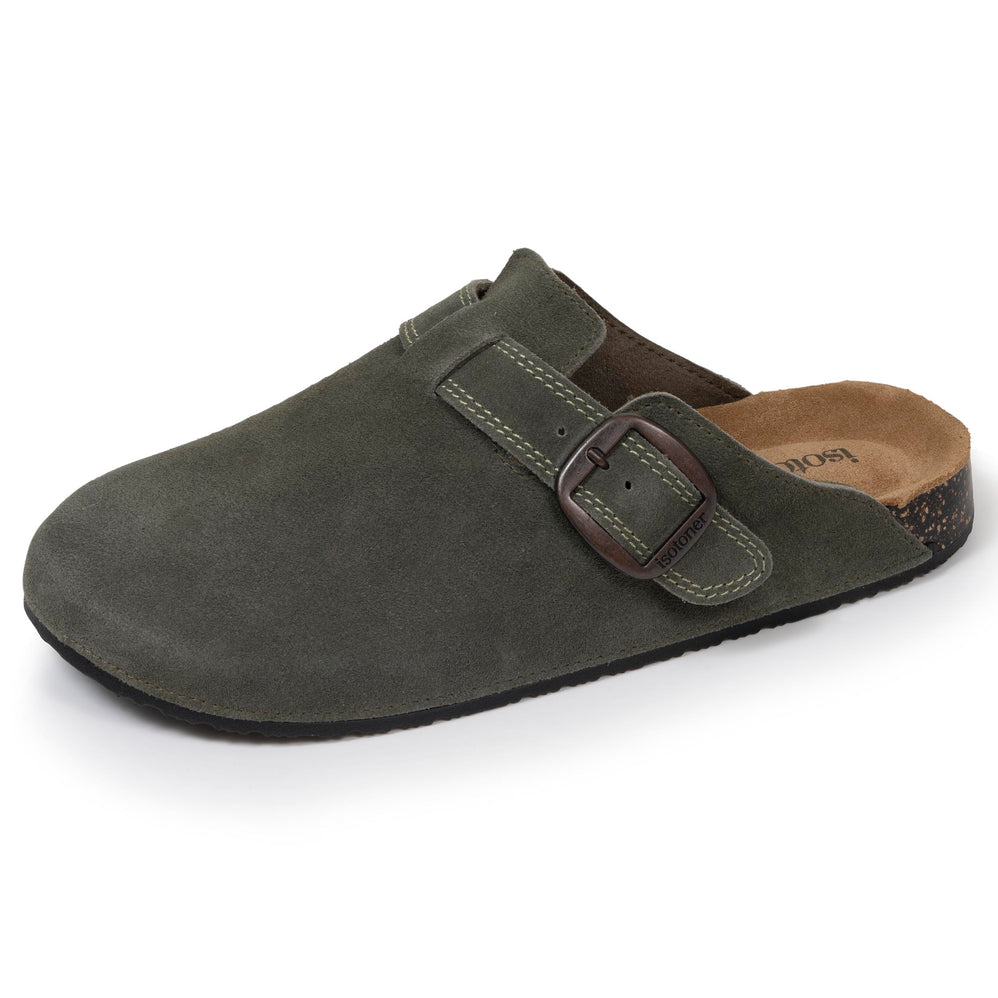 Sabots Femme cuir double surpiqures Kaki - Isotoner
