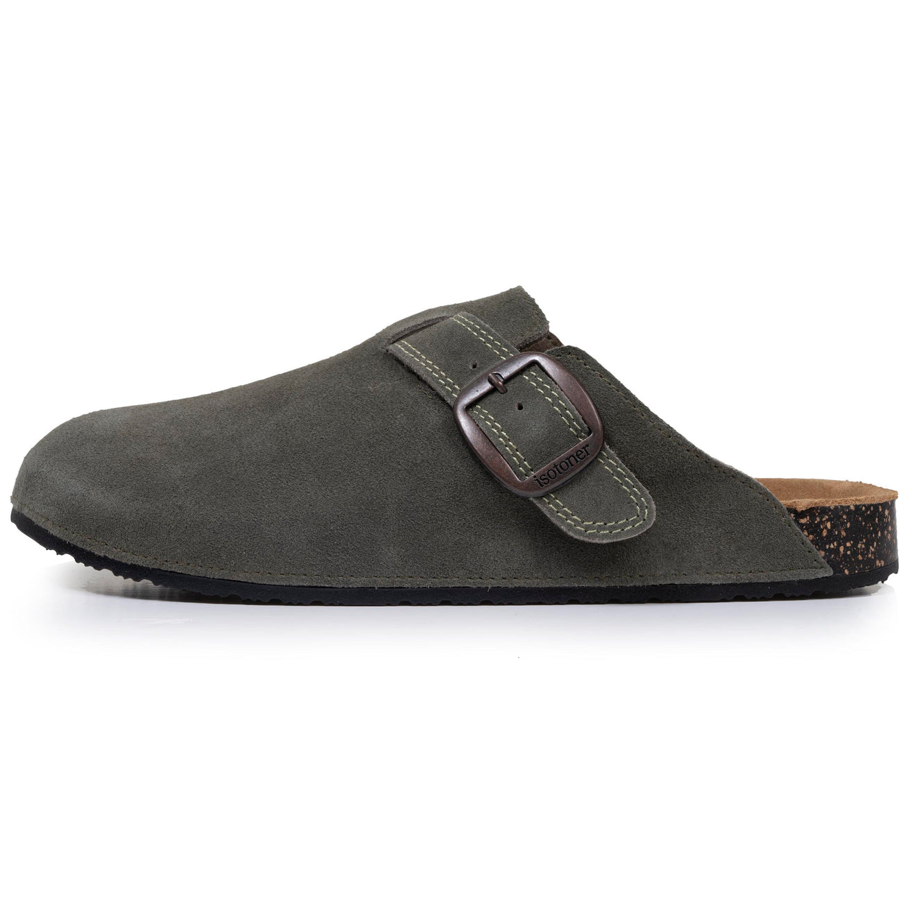 Sabots Femme cuir suède double surpiqures Kaki