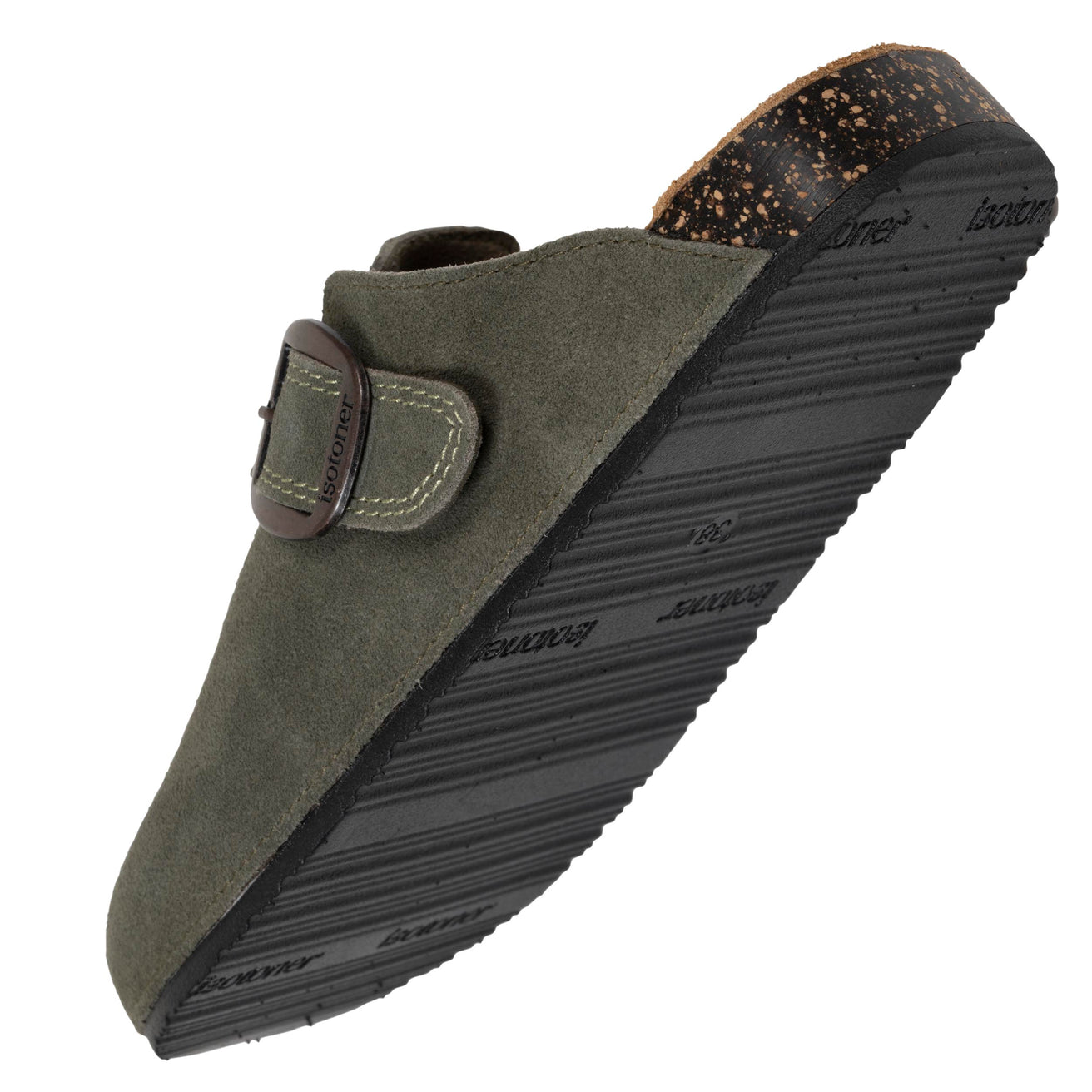 Sabots Femme cuir suède double surpiqures Kaki