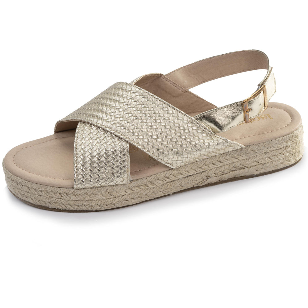 Sandales Femme brides croisées en corde Doré - Isotoner