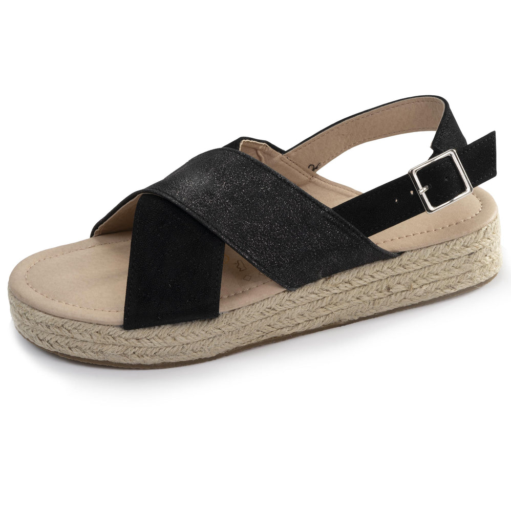Sandales Femme croisées en corde Noir - Isotoner
