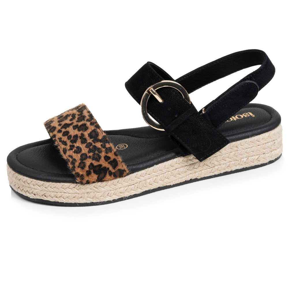 Sandales Femme corde tressée Noir/Léopard - Isotoner