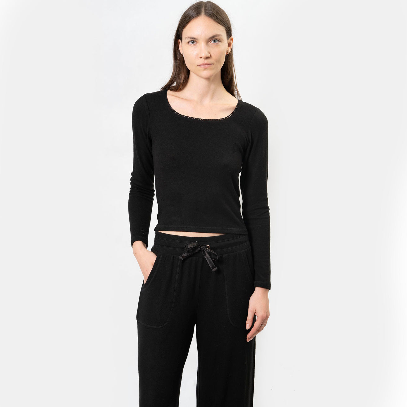 T-Shirt Femme col carré Noir