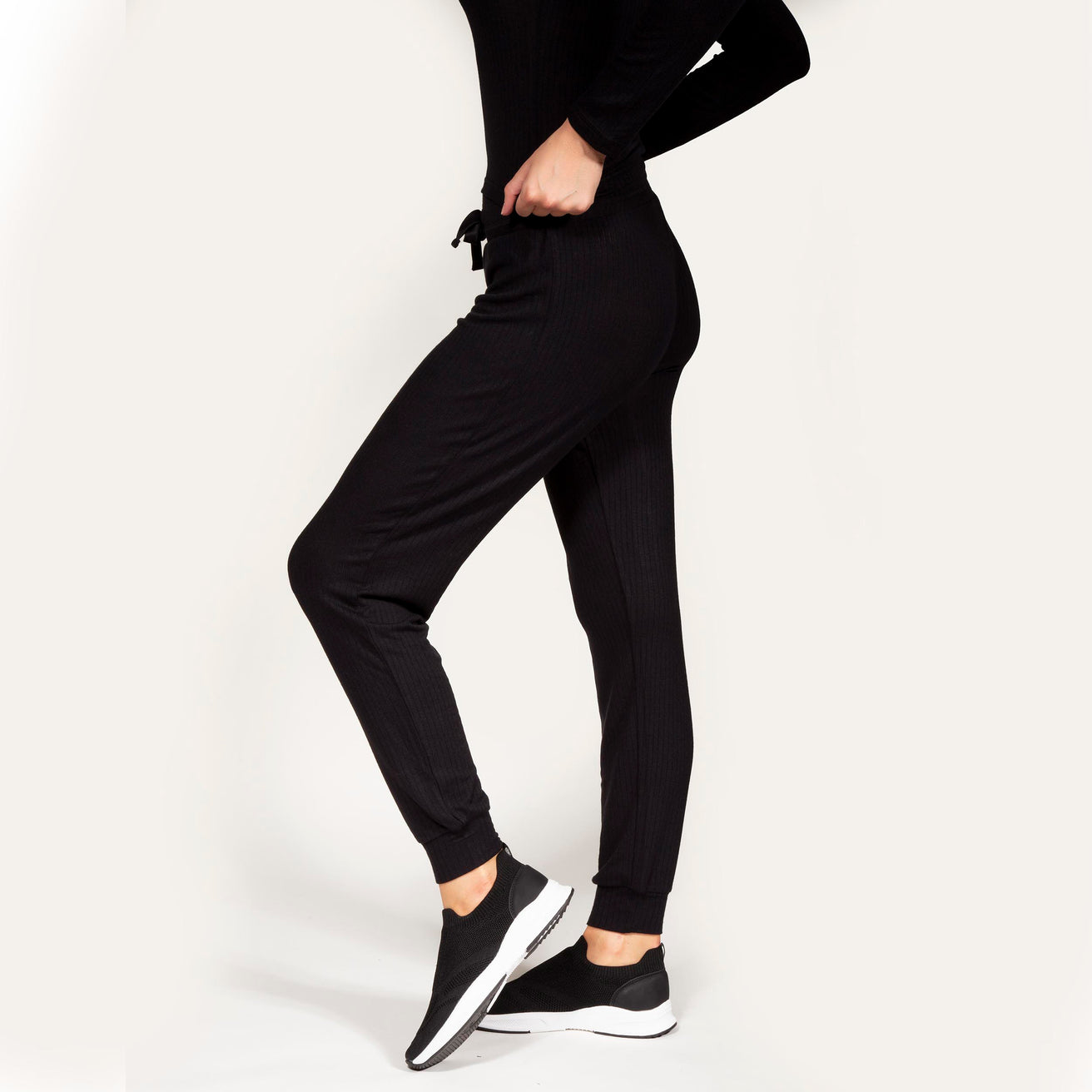 Pantalon jogger Femme maille côtelée Noir Isotoner