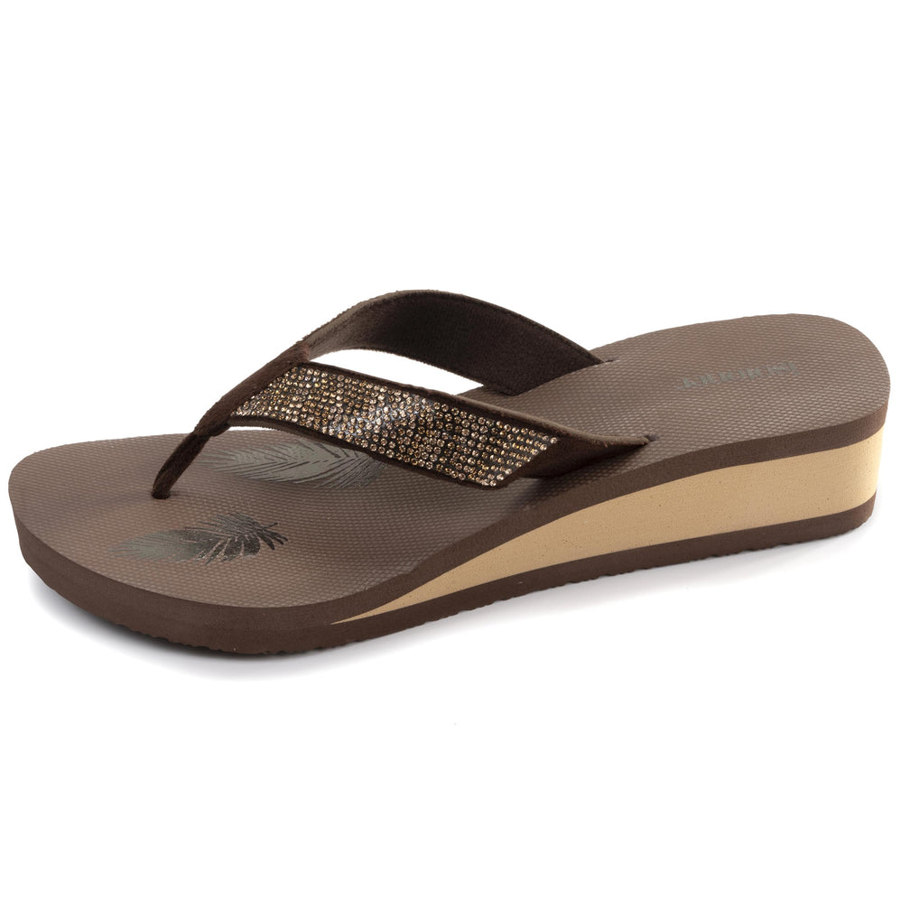 Tong Femme tige large strass talon Chocolat - Isotoner