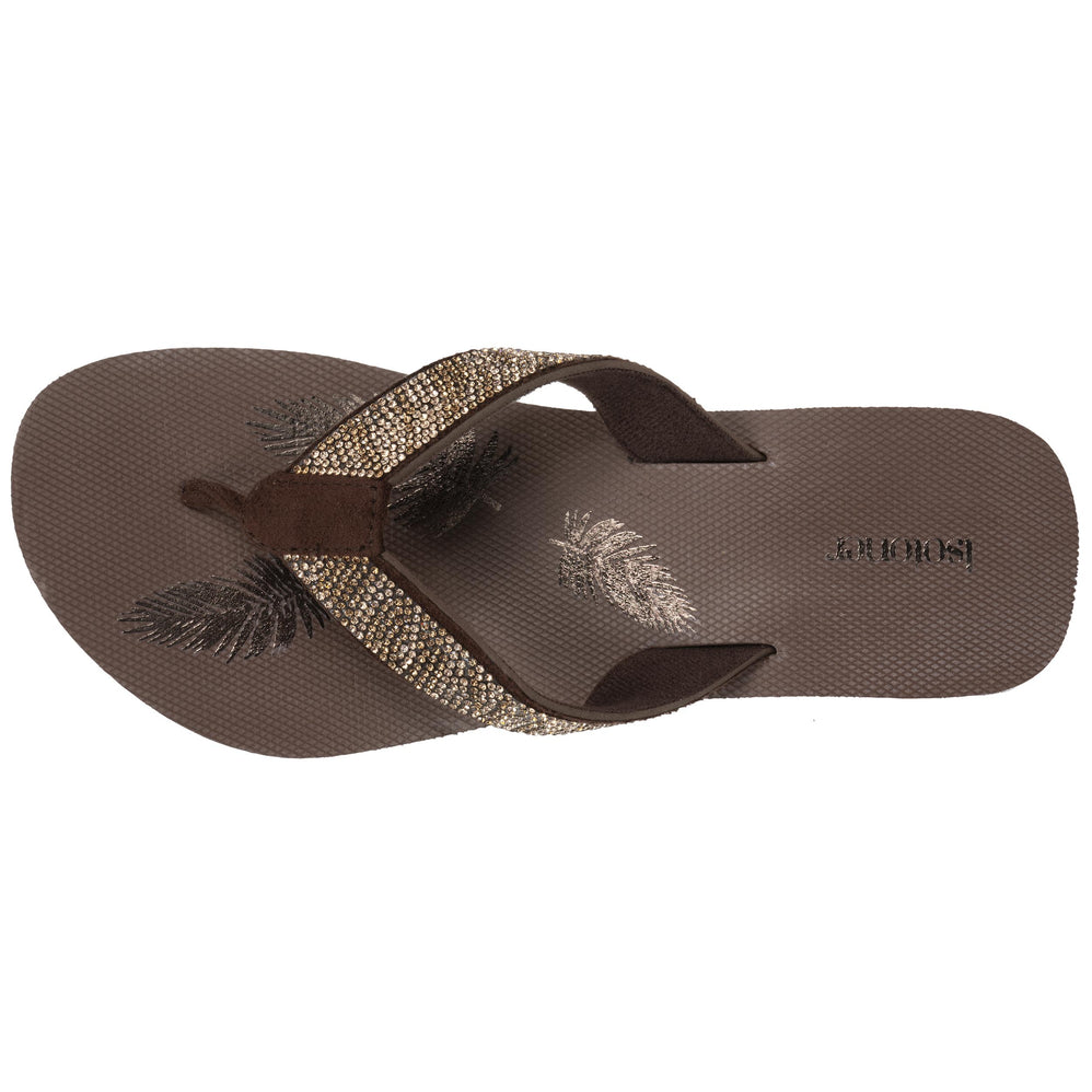 Tong Femme tige large strass talon Chocolat - Isotoner