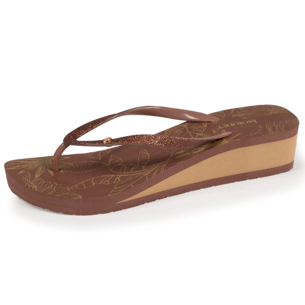 Tongs Femme imprimé floral talon marron - Isotoner