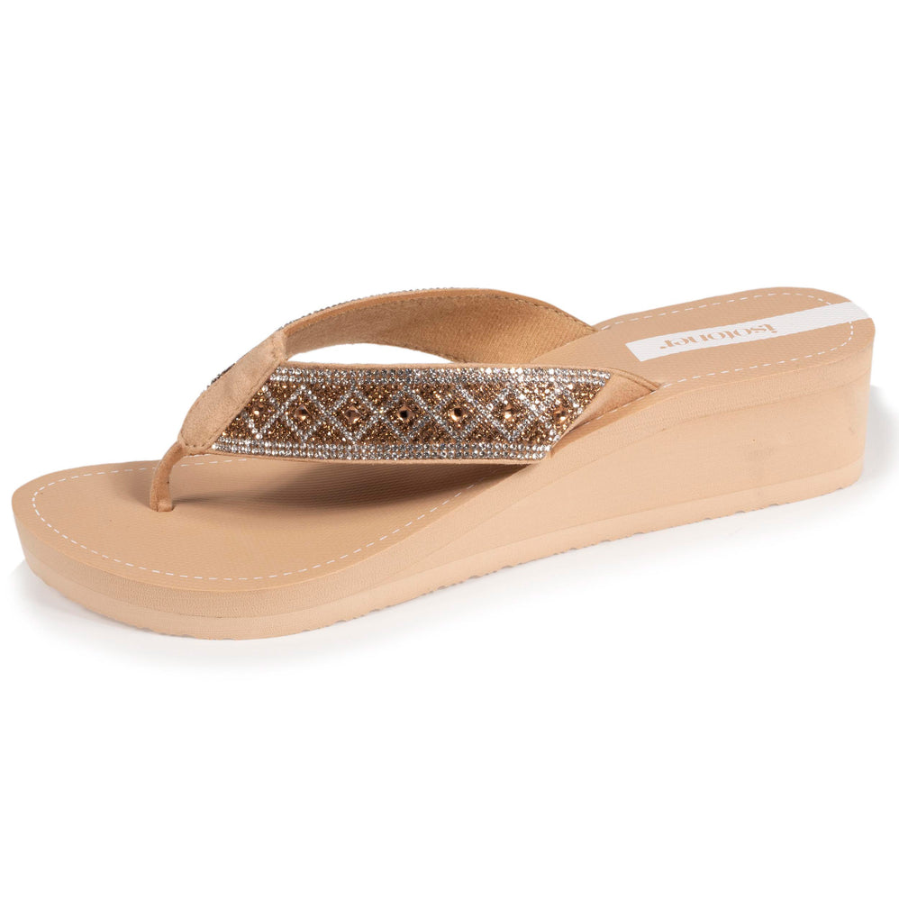 Tongs Femme talon paillettes Beige - Isotoner