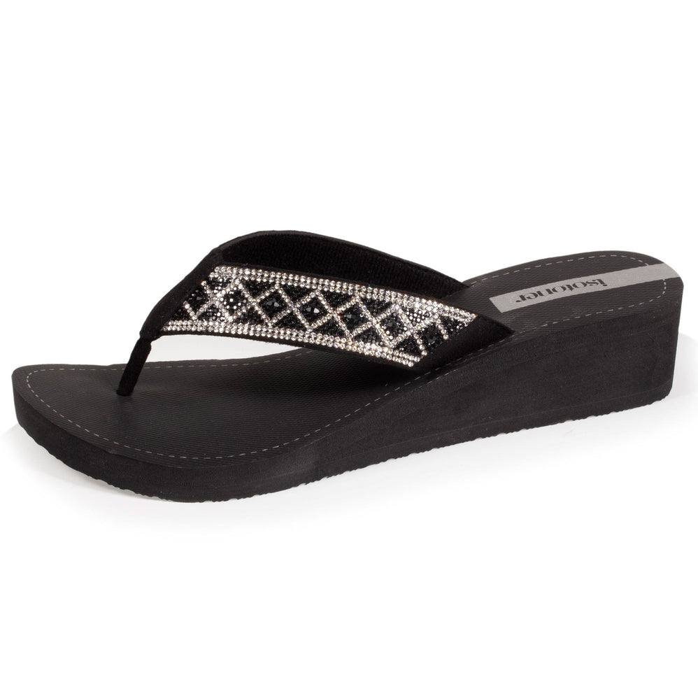 Tongs Femme talon paillettes Noir - Isotoner