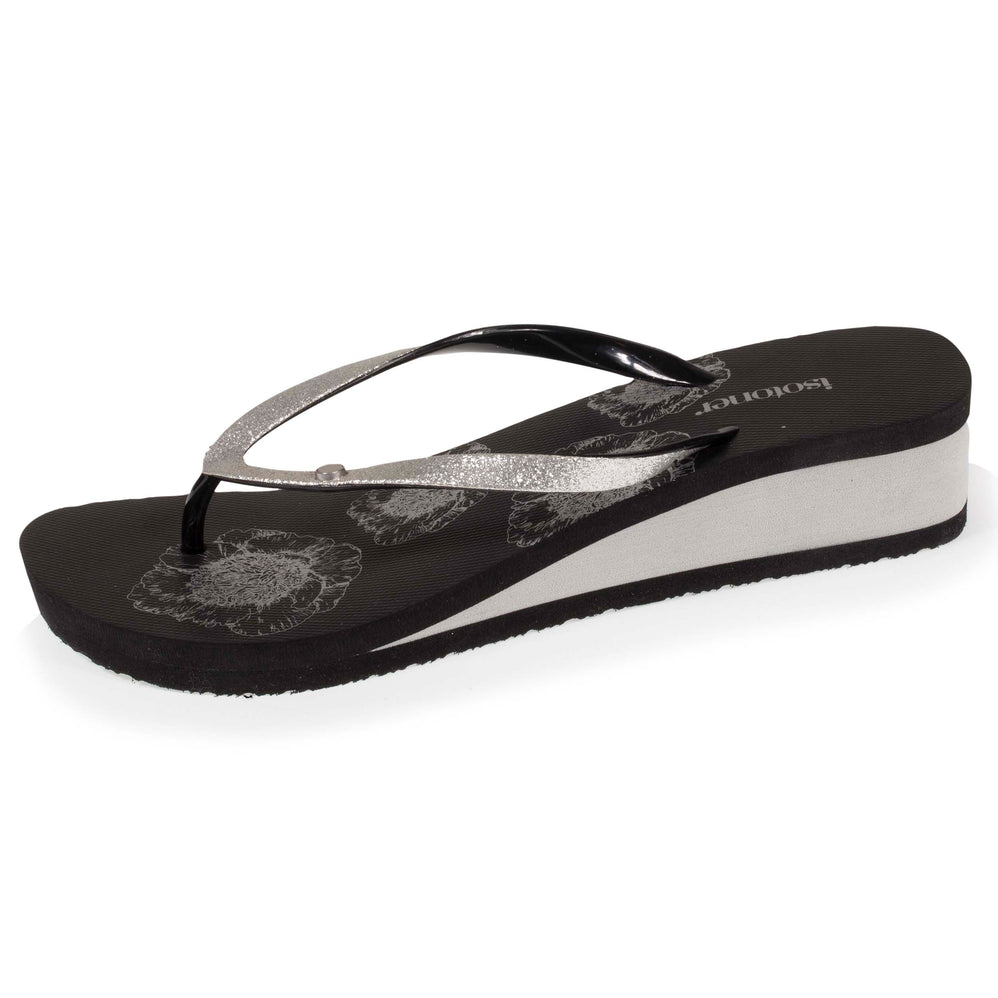 Tongs Femme talon floral noir - Isotoner
