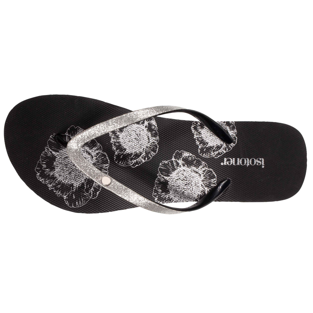 Tongs Femme talon floral noir - Isotoner