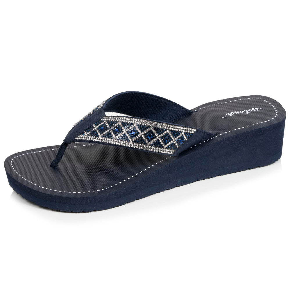 Tongs Femme talon paillettes Bleu Marine - Isotoner