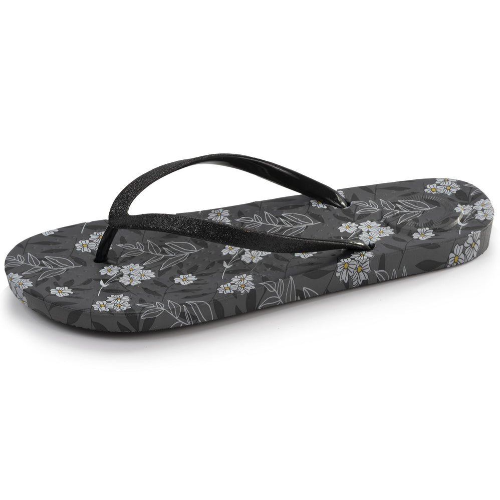 Tongs Femme imprimé Fleurs Noir - Isotoner