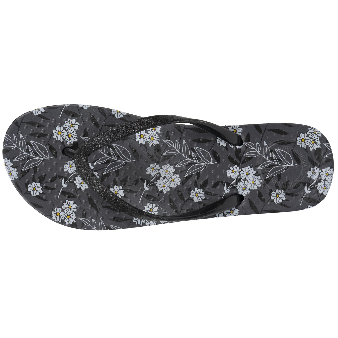 Tongs Femme imprimé Fleurs Noir