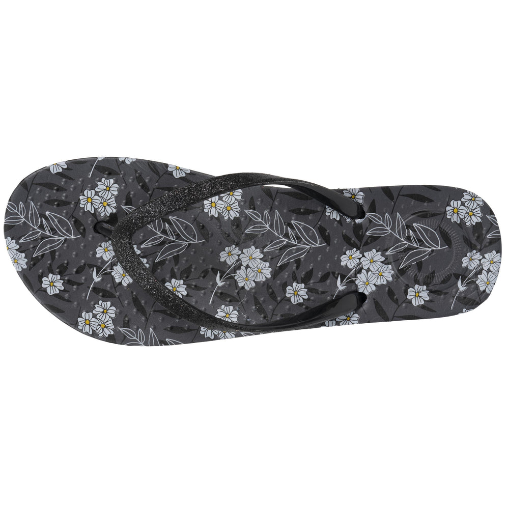 Tongs Femme imprimé Fleurs Noir - Isotoner