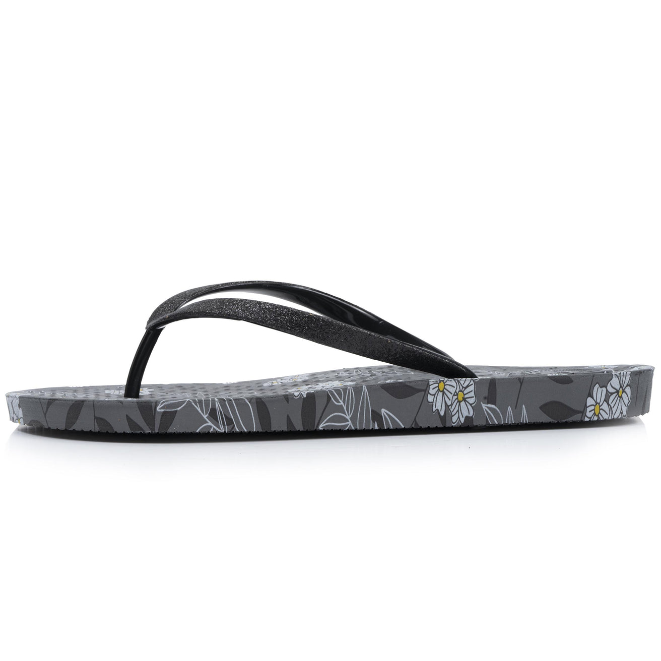 Tongs Femme imprimé Fleurs Noir
