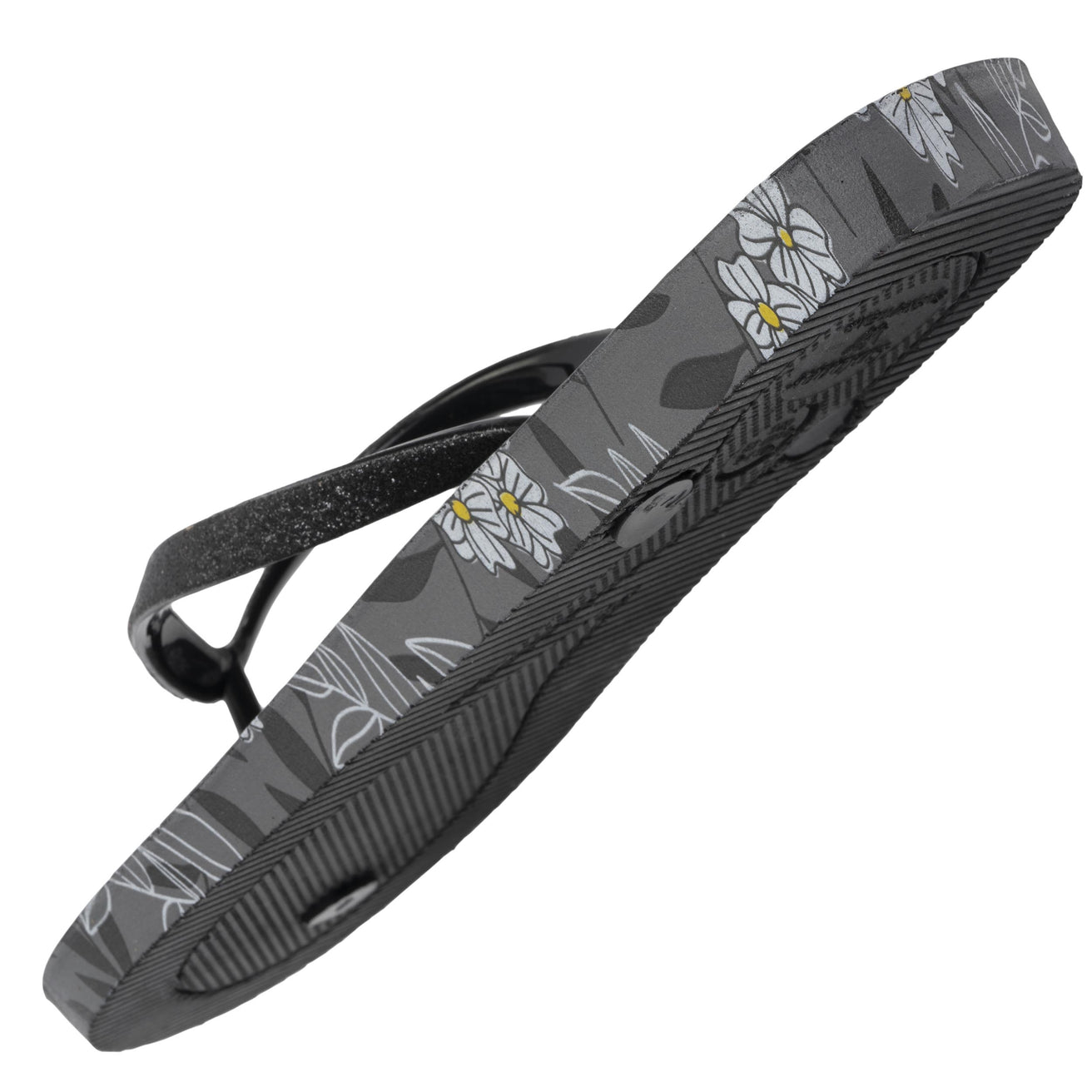 Tongs Femme imprimé Fleurs Noir