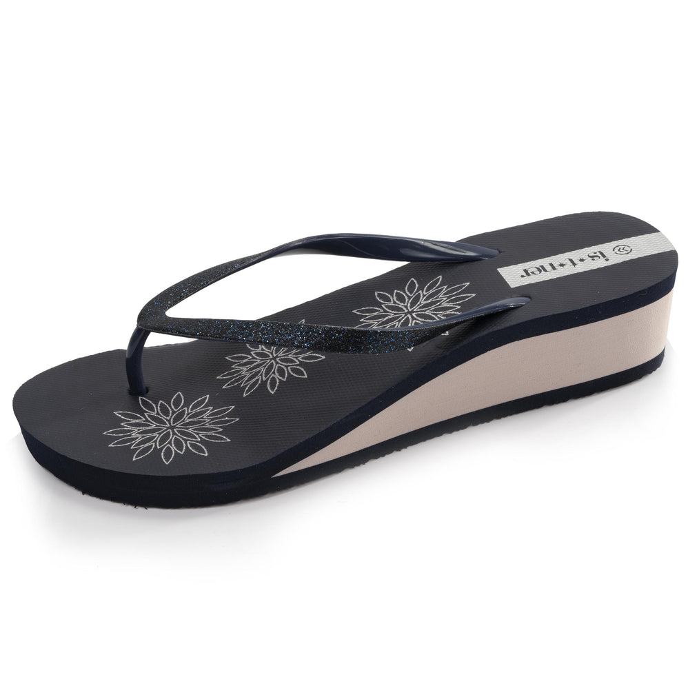 Tongs Femme imprimé floral talon Marine - Isotoner