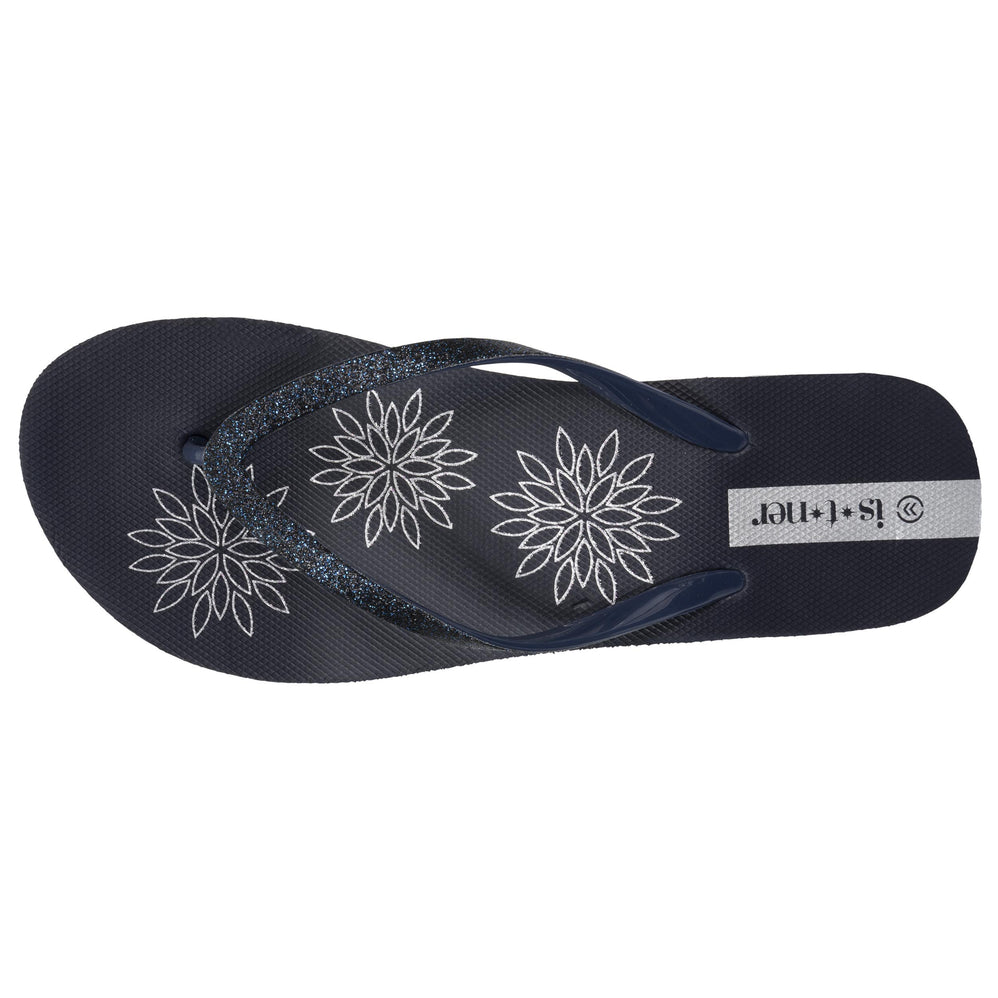 Tongs Femme imprimé floral talon Marine - Isotoner