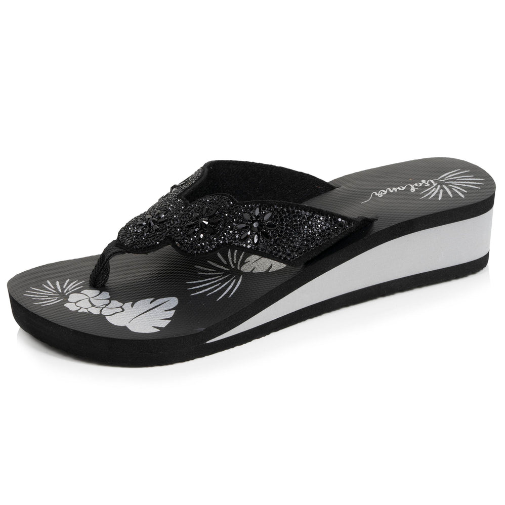 Tongs Femme perles à talon Noir/argenté - Isotoner