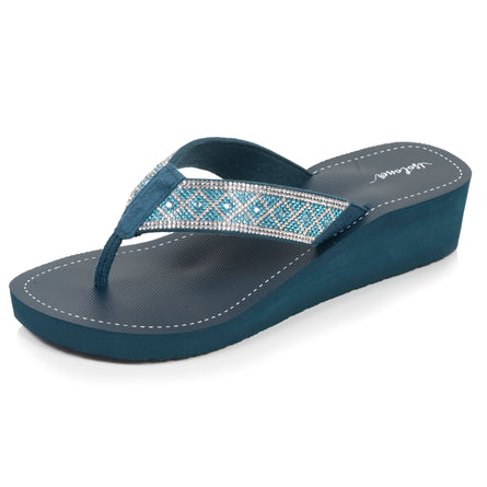 Tongs Femme talon paillettes Vert Canard - Isotoner