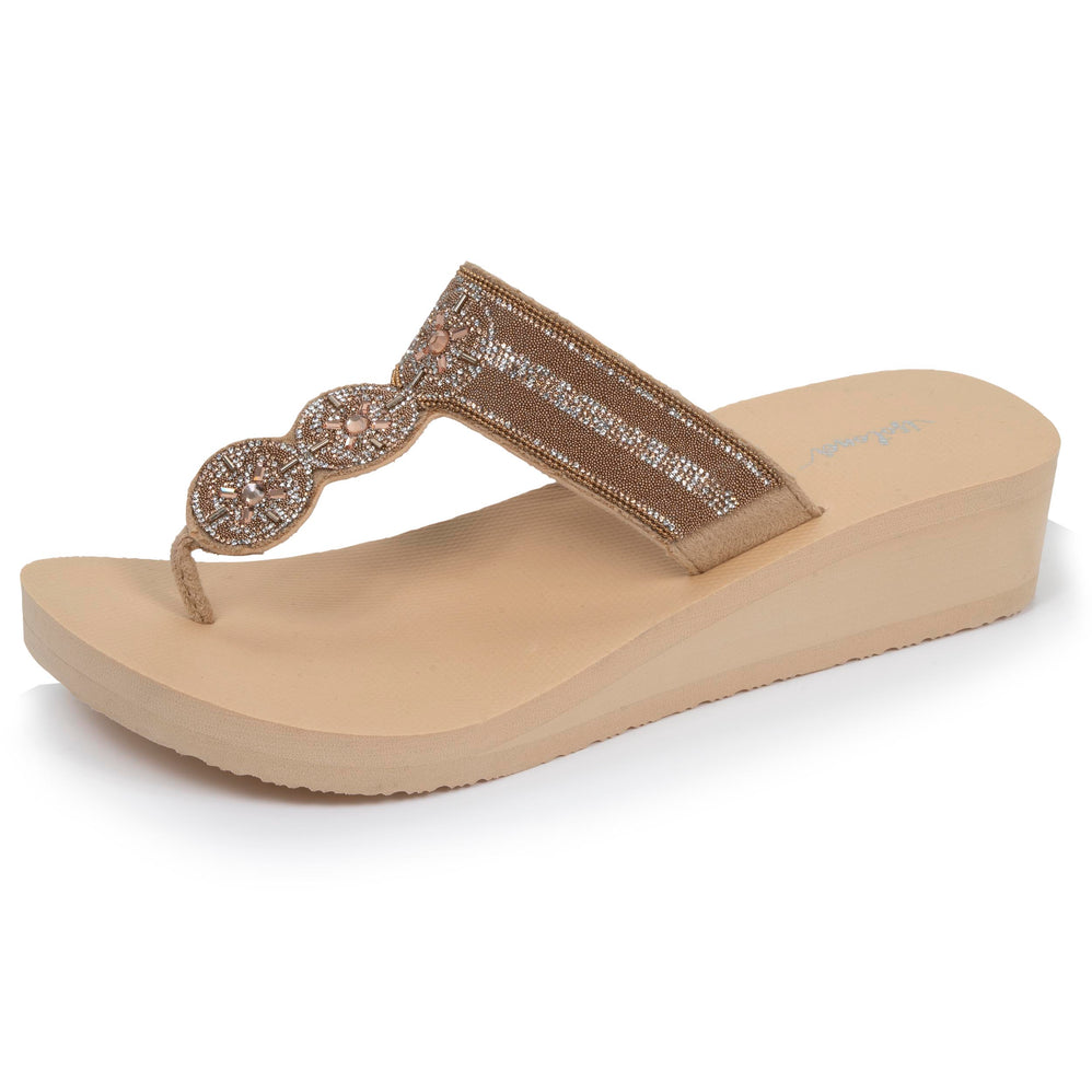 Tongs Femme tige large strass talon Beige - Isotoner
