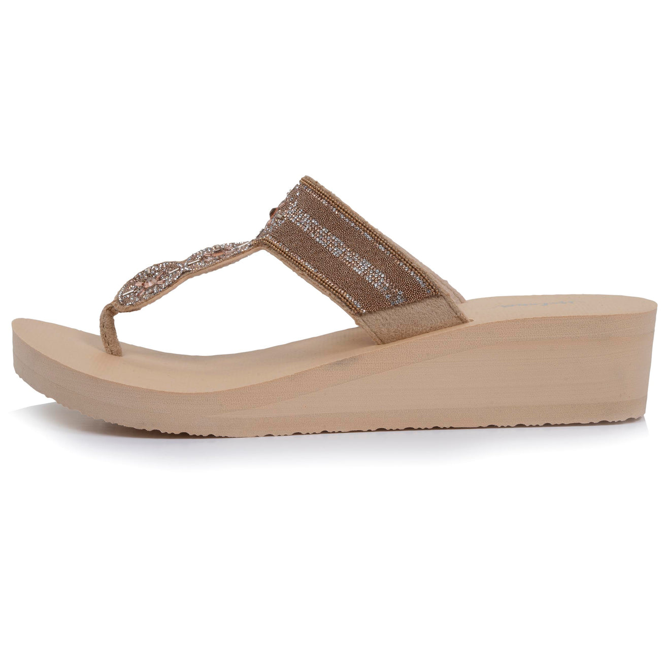 Tongs Femme tige large strass talon Beige