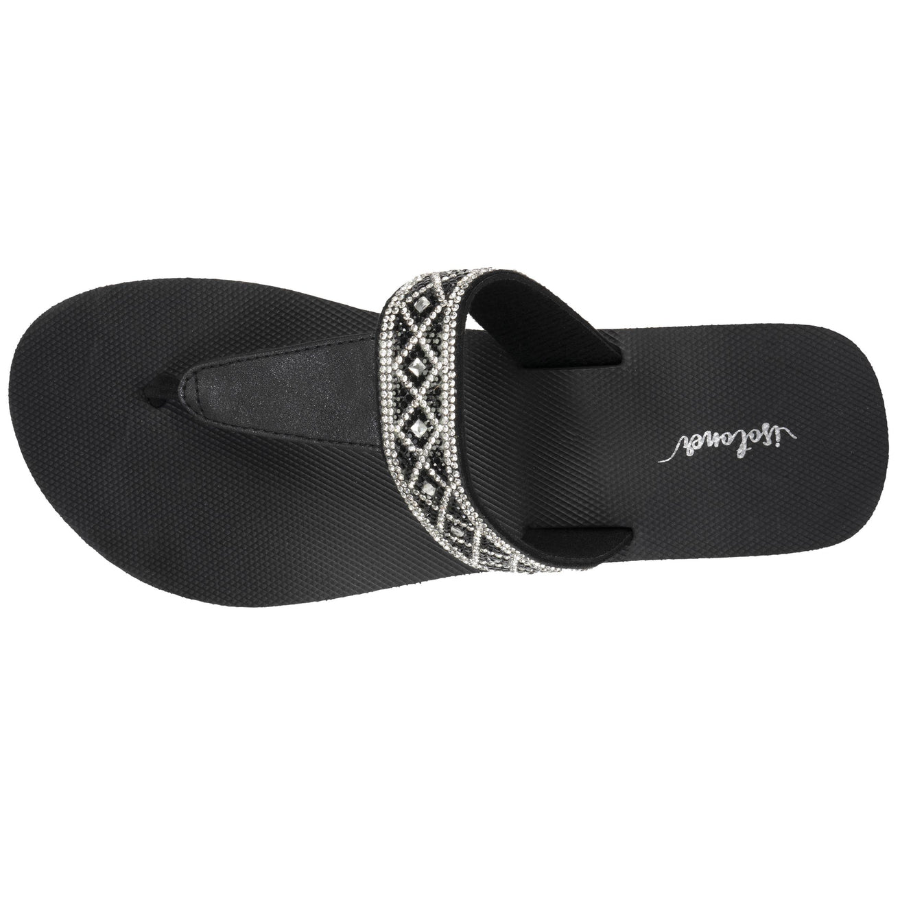 Tongs Femme tige large strass talon Noir