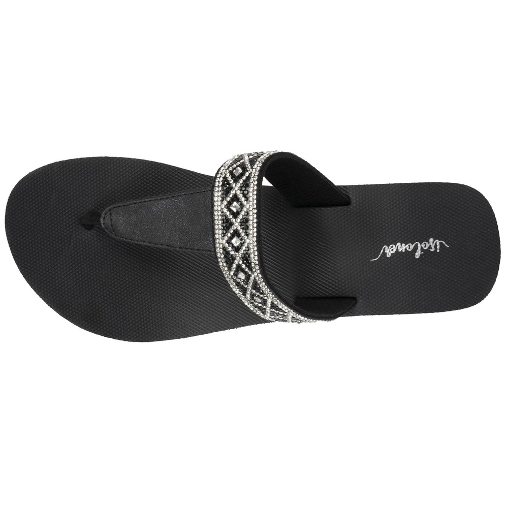 Tongs Femme tige large strass talon Noir - Isotoner
