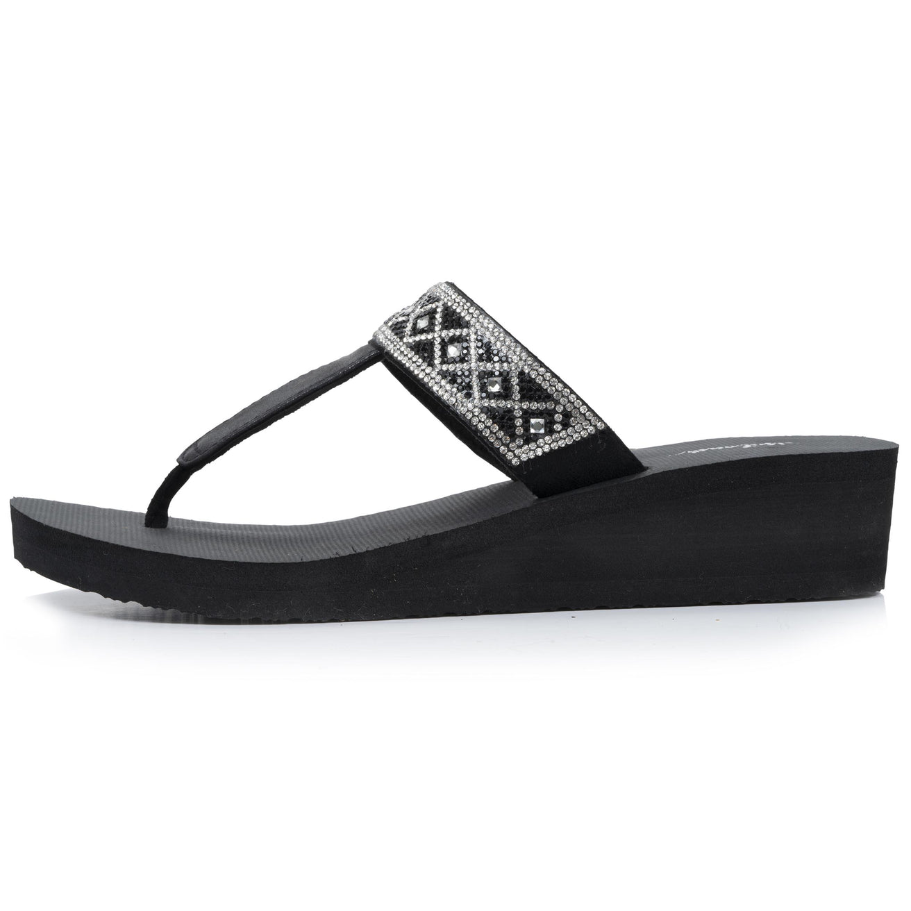Tongs Femme tige large strass talon Noir