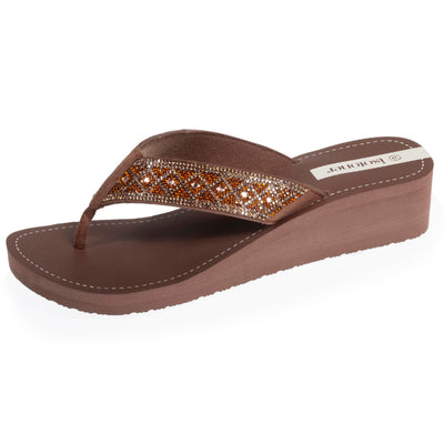 Tongs Femme à Talon 4 Cm Isotoner - Tiges Larges Perlées, Semelle Confortable, Pour L'été