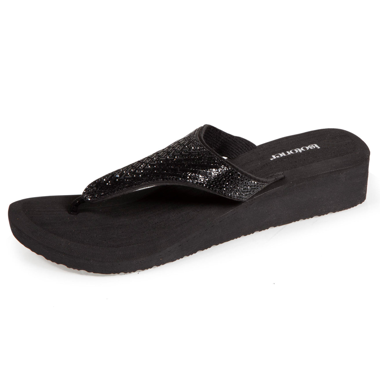 Tongs Femme strass talon Noir Isotoner - Main Image