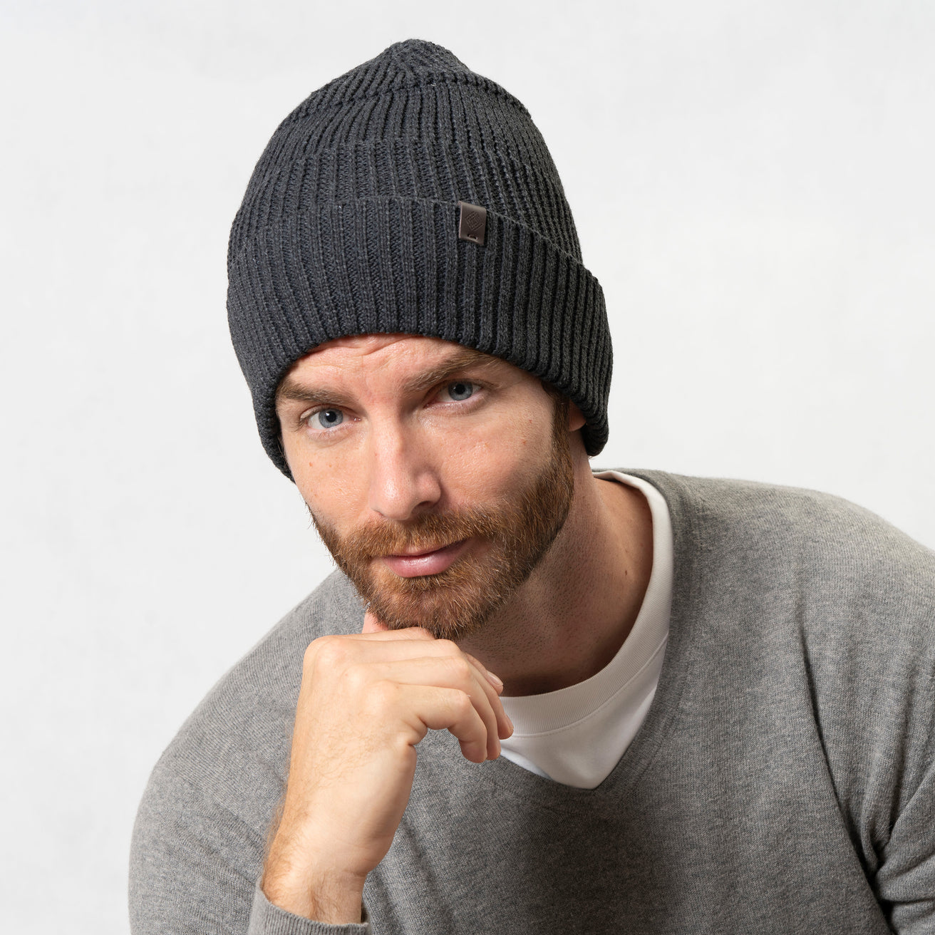 Bonnet Homme maille recyclée côtelée Gris