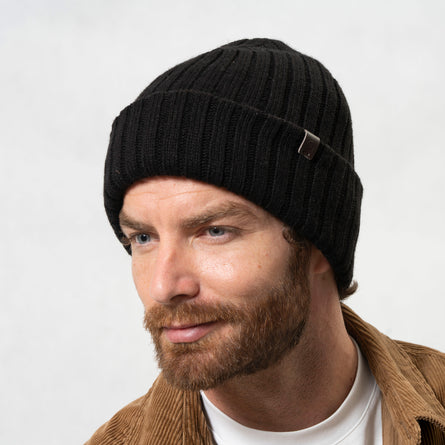 Bonnet Homme maille recyclée côtelée Noir - Isotoner