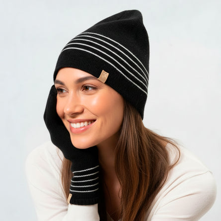 Bonnet Femme Soft Touch Noir rayures - Isotoner