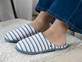 chaussons mules femme rayures bleu clair et blanches
