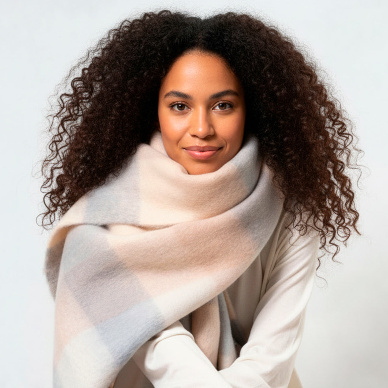 Echarpe plaid Femme avec franges Beige/Gris