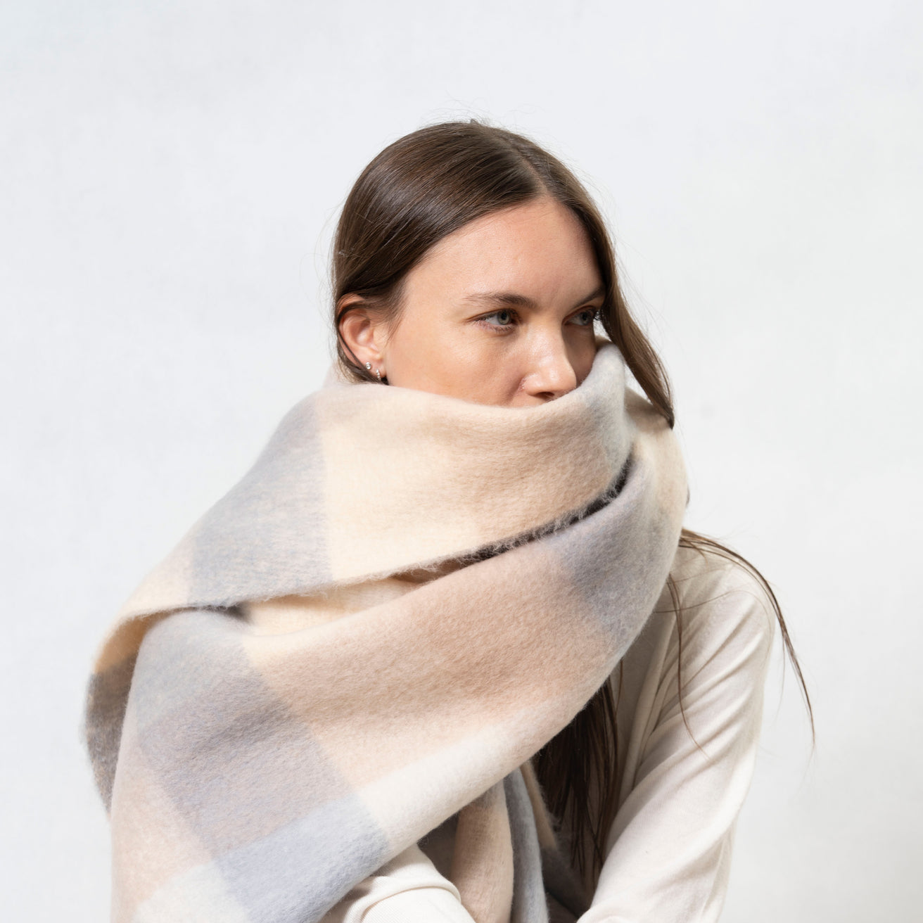 Echarpe plaid Femme avec franges Beige/Gris