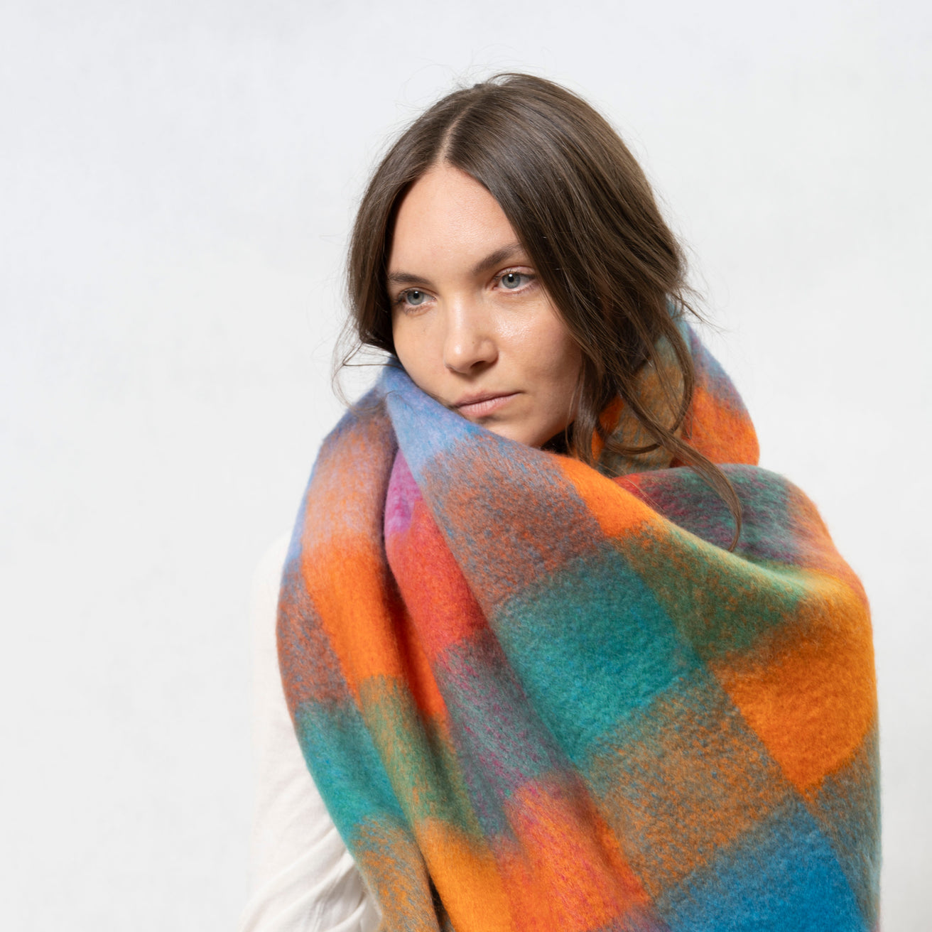 Echarpe plaid Femme avec franges Multicolore