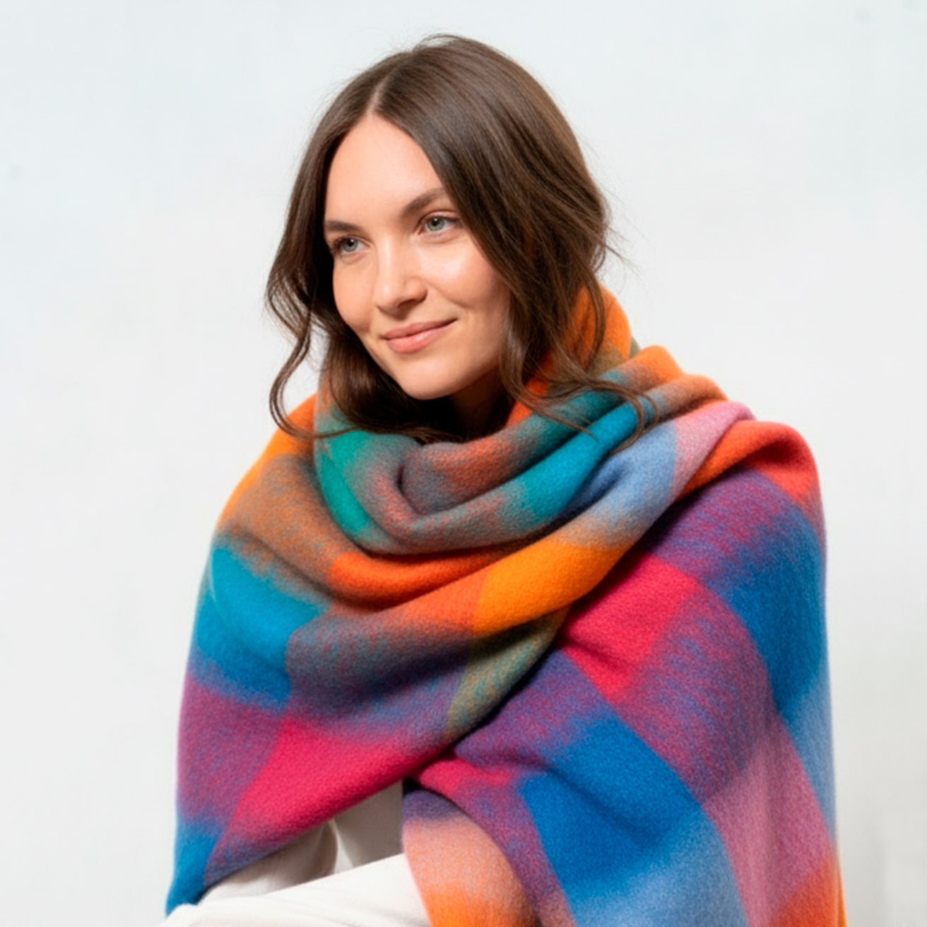 Echarpe plaid Femme avec franges Multicolore