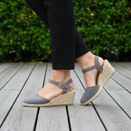 Espadrilles fermées Femme talon corde Grise - Isotoner