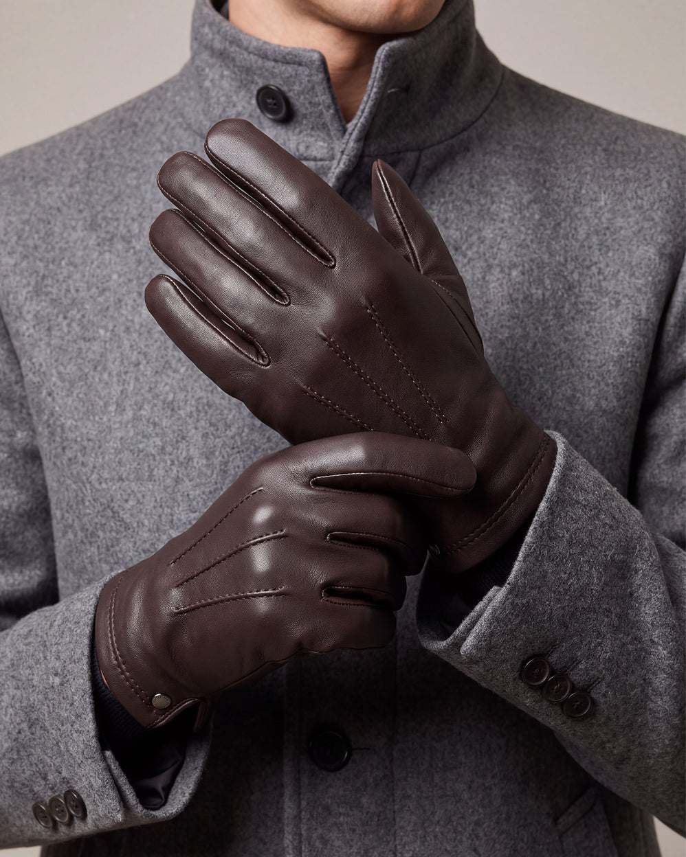 Gants Homme cuir/cachemire et soie Marron - Isotoner