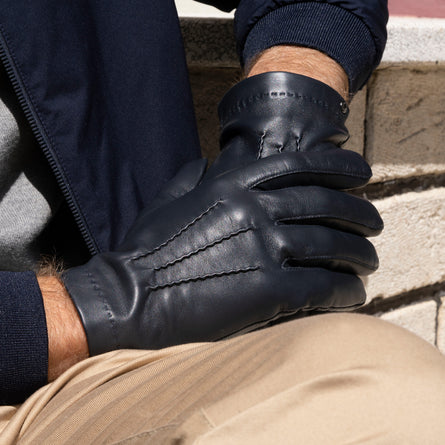 Gants Homme cuir d'agneau et soie Noir - Isotoner