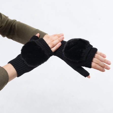 Mitaines Femme Maille et imitation fourrure Noir - Isotoner