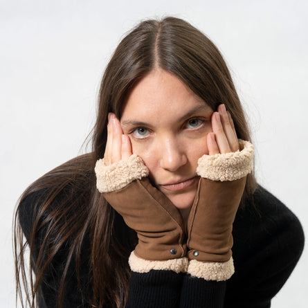 Mitaines Femme en cuir et imitation fourrure Cognac - Isotoner