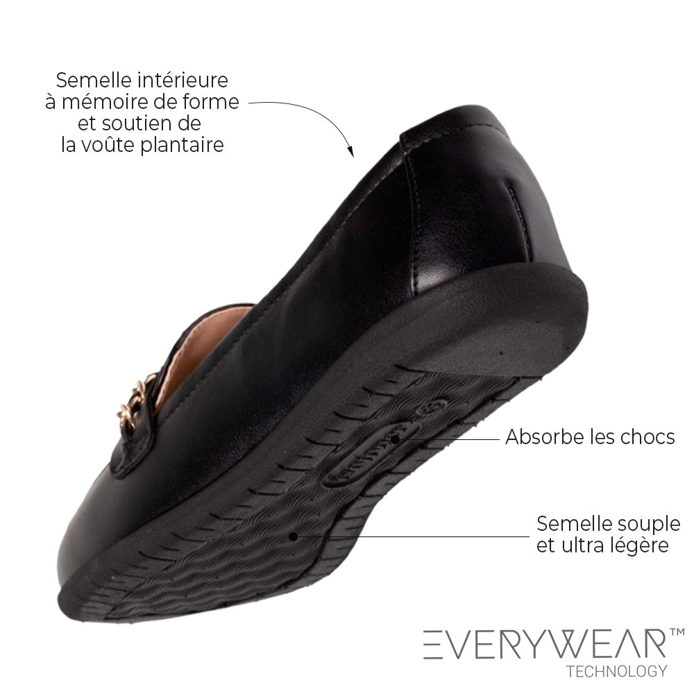 Mocassins Noirs Femme chaîne dorée