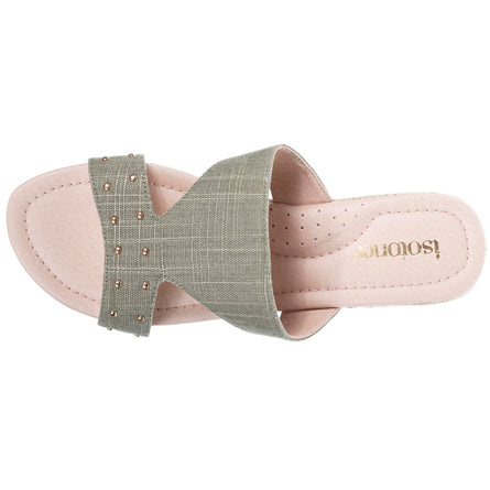 Mules sandales Femme cloutée talon corde Kaki - Isotoner