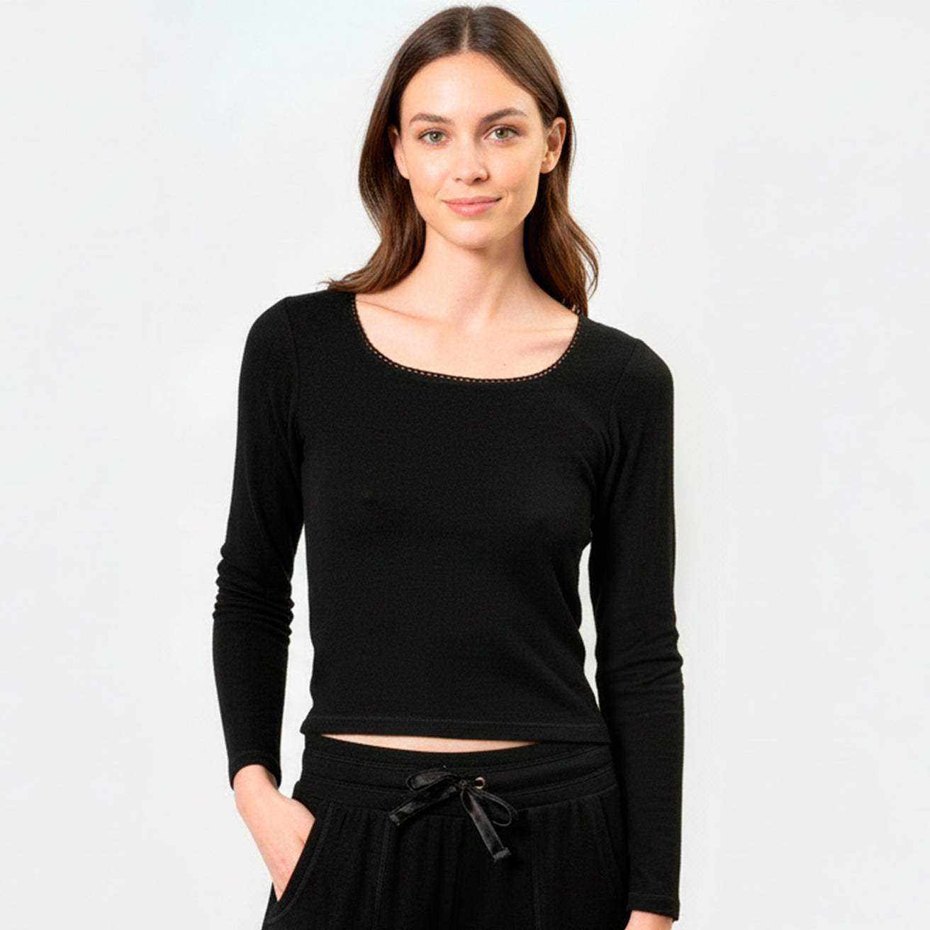 T-Shirt Femme col carré Noir