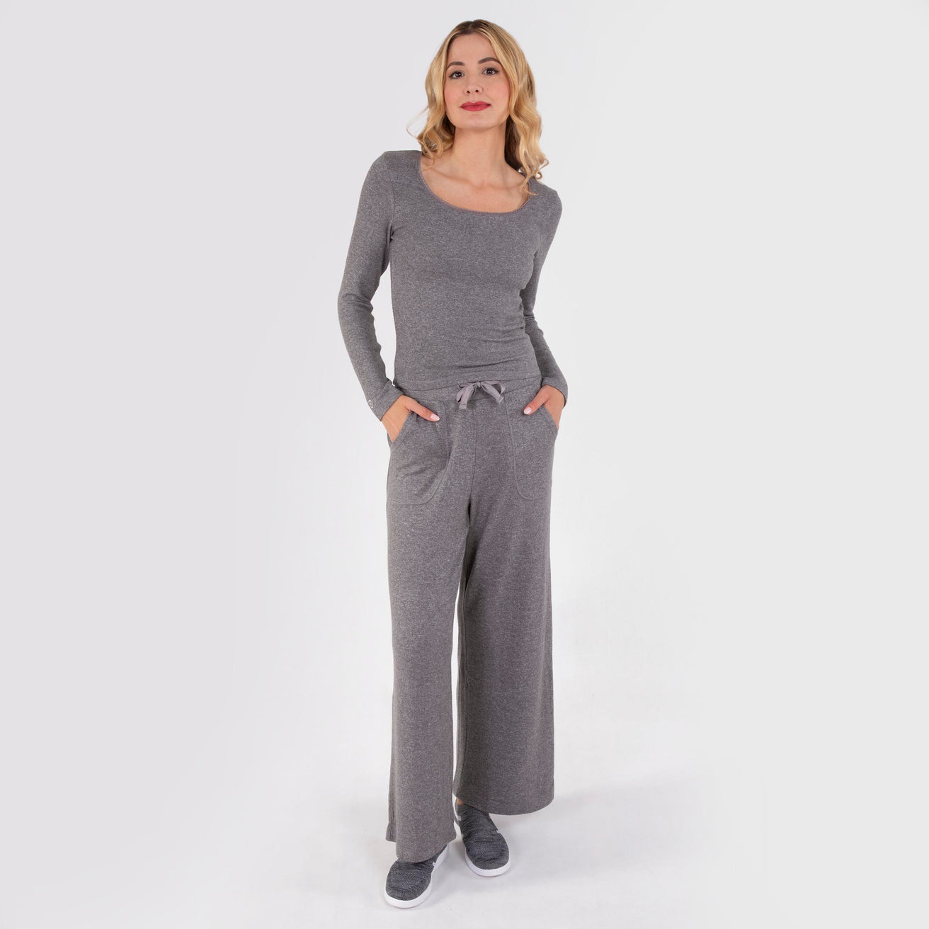 T-shirt col carré Femme Gris chiné